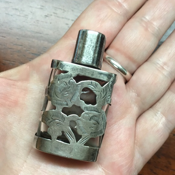 Vintage Sterling Silver Glass Perfume Bottle Mexico - Picture 4 of 8